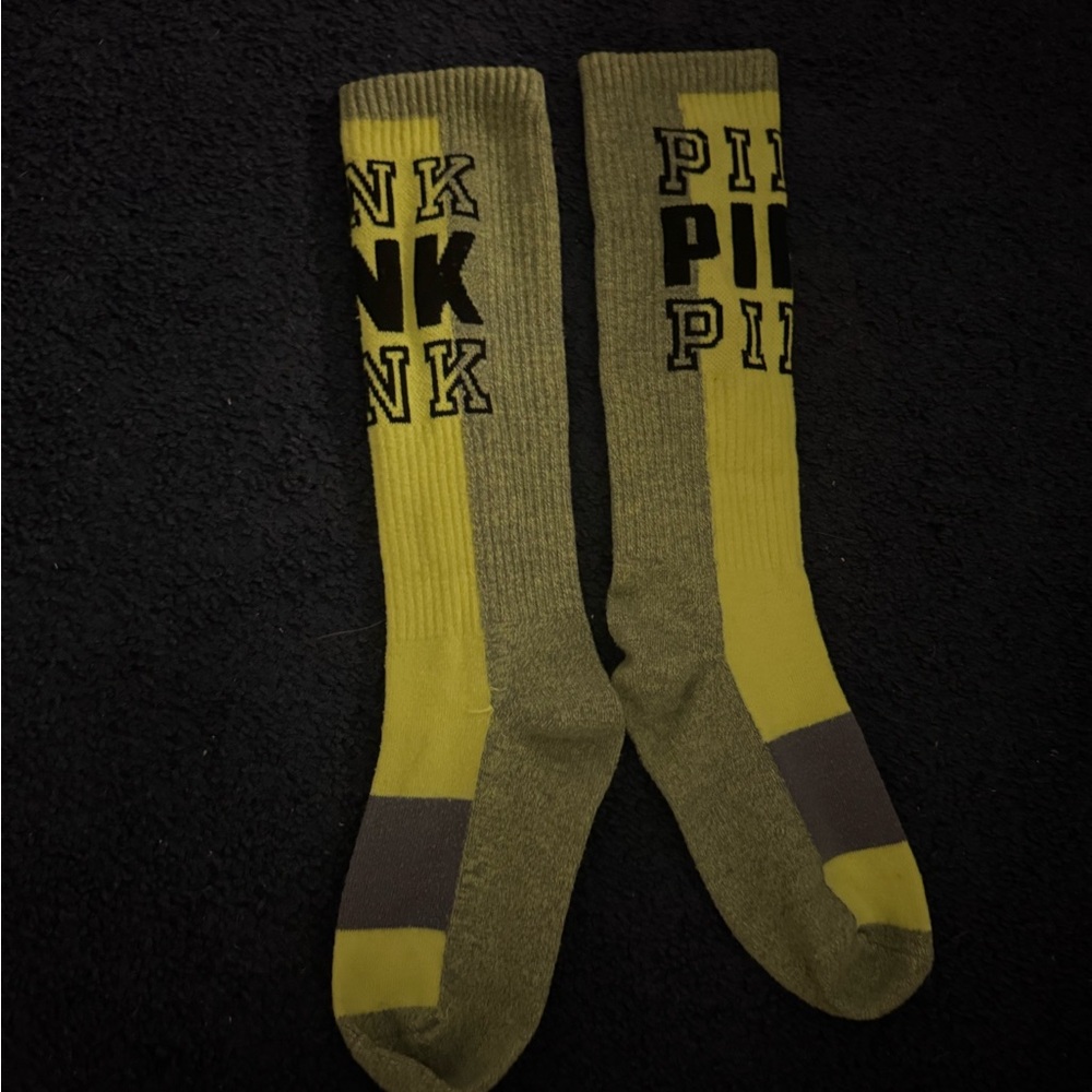 PINK Victoria's Secret Women's Yellow and Gray Socks